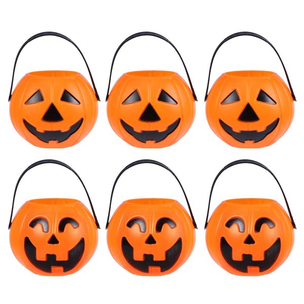 Toyvian 20Pcs Mini Round Pumpkin Bucket Halloween Plastic Pumpkin Candy Pail for Kids Trick or Treat (Random Style Eye Shape), 2.76 x 2.76 x 2.36 inches