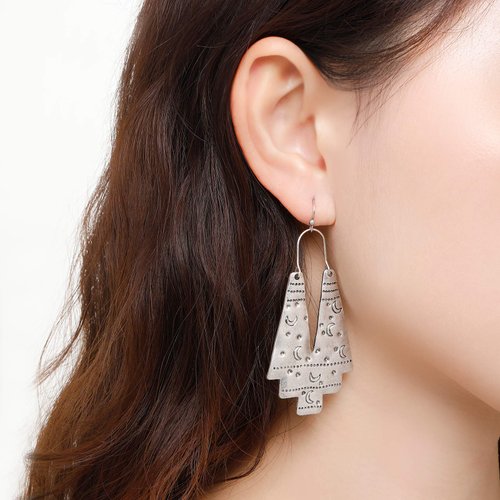 Vintage Ethnic Tribal Earrings Antique Carving Moon Sliver Fashion Boho Hook Dangle Earrings Gifts for Women