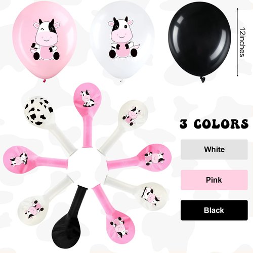 48 Pieces Cow Party Latex Balloons Decorations, Pink White Black Cow Print Balloon Colorful Funny Animal Pattern Decor for Children's Birthday Farm Animal Baby Shower Theme Party Supplies