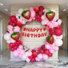 Strawberry Balloon Arch Kit- berry first birthday decor, 131pcs red and pink balloons with Strawberry Birthday Banner for Sweet Girl Berry Themed Birthday party and berry Baby Shower decoraion