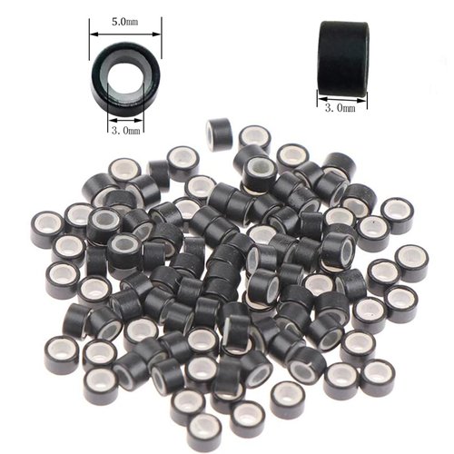 1000 Silicone Micro Link Rings 5mm Lined Beads Deadlocks for Hair Extensions Tool (1000Pcs(Pack of 1) (1000Pcs, Black)