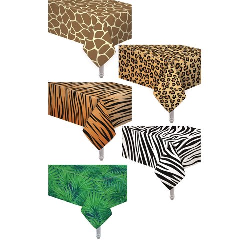 Oojami 5 Pack Animal Safari Theme Zoo Print Table Cover Animal Theme Tablecloth Party Supplies/Ideal for Birthday Parties, Animal Theme Party, Baby Showers, Zoo Jungle Safari Themed Party