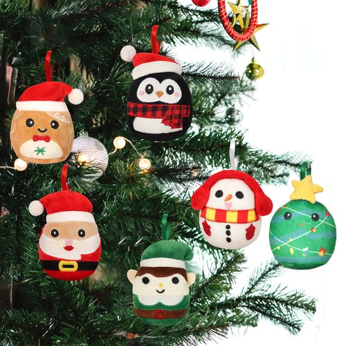 6 Pcs Mini Plush Christmas Ornaments 3.15’’ Cute Plush Ornament for Christmas Tree Decoration, Collectible Soft & Squishy Small Stuffed Animal Toy - Stocking Stuffers, Gift for Kids