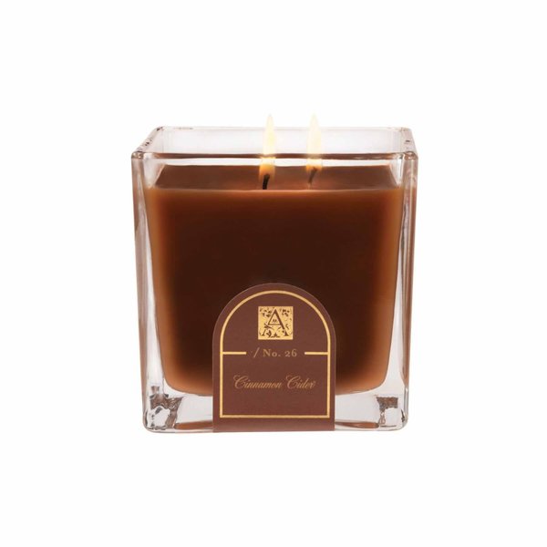 Aromatique Cinnamon Cider Medium Glass Cube Candle 12oz - Decorative Home Fragrance Aromatherapy Long Lasting Room Air Freshener Deodorizer Perfect Fall Decoration Luxury Glass Candle Gift