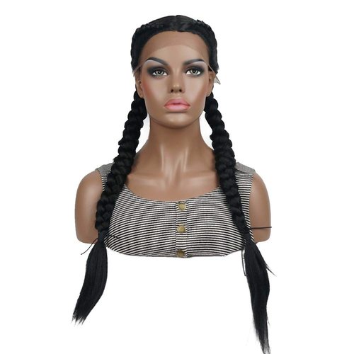 Aimole Two Braid Hairstyles Lace Front Wigs for Women Synthetic Hair Long Black Lace Wig