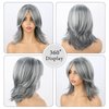 LEOSA Gray Ombre Wig Light Grey and Black Curly Bob Layered Wig with Curtain Bangs for Women Synthetic Short Silver Gray Wavy Bob Wig Highlight Grey Curly Bob Wig for Black Women Silver Grey Wig