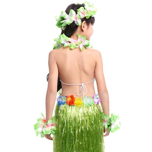 ZCMG Hawaiian Leis Headband Wristbands Hawaii Tropical Luau Flower Women Necklace Headpiece Hair Bands Hairband Bracelets Beach Summer Pool Wedding Cosplay Birthday Dress Up Party Supplies Green