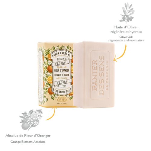 Panier des Sens - Orange Blossom Bar Soap - Moisturizing Scented Soap Bar - Natural Soap with Olive Oil - 97% Natural Ingredients Made in France - Vegan Friendly - Body & Hand Soap Bars 2x5.3 oz