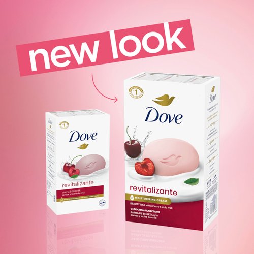 Dove Beauty Bar Soap Revitalizante Cherry & Chia Milk 6 Count for Revitalized Skin, A Skin Energy Boost 3.17 oz