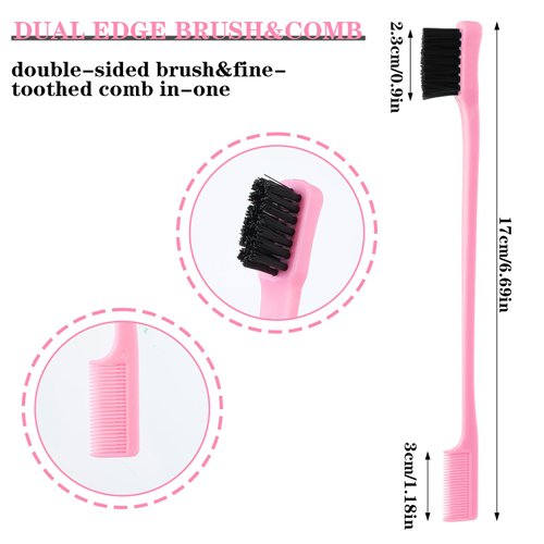 Molain 5 Pcs Double Sided Edge Control Hair Brush Comb, Hair Edge Brush for Woman Smooth Comb Grooming Hair Styling Edge Back Brushing, Colorful (5 Colors)