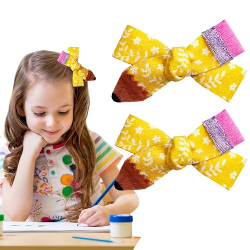 Back to School Bows Clips for Girls,2 Pcs Pencil Bow Hair Clip for Girls First Day of School Kindergarten Students Starting School Clothing Hair Decoration