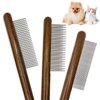 ZKKZOMA 3 Pack Solid Wood Cat Combs,Flea Lice Comb with Rounded Stainless Steel Teeth for Cat Dog Rabbit Massage Removes Mats, Tangles and Loose Fur,Grooming Comb for Cat/Dog/Small Medium Pets