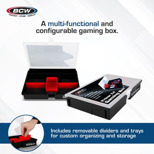 BCW Prime X4 Gaming Box | Playing Card Storage Box for Decks and Game Accessories, Includes Removable Dividers and Dice Trays | Trading Card Storage Box for Gaming (Standard)