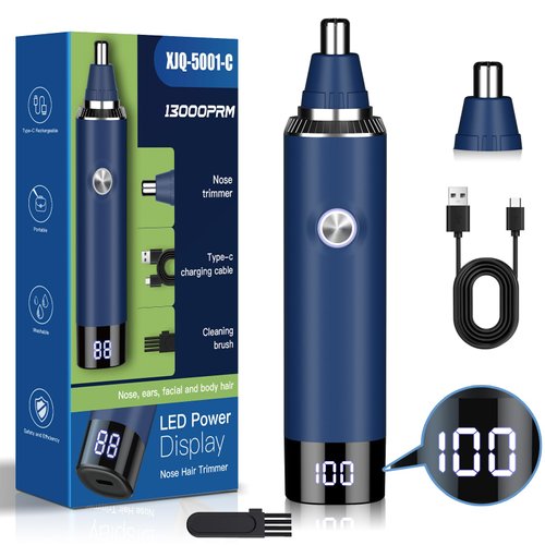 Ginity Ear & Nose Hair Trimmer with LED Display for Men Women,Painless USB Rechargeable Eyebrow & Facial & Nose Hair Trimmer Clipper,Professional IPX7 Waterproof Dual Edge Blades (Cyan)