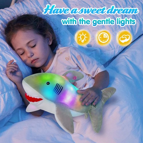 BSTAOFY 20'' Light up Shark Stuffed Animal Glow Soft Plush Toys Ocean Species LED Night Lights Birthday Valentines Christmas for Toddler Kids, Gray