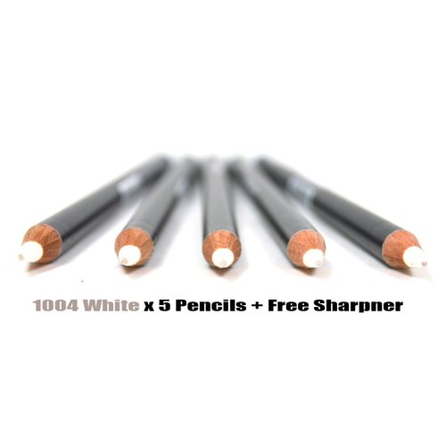 5 WHITE ITALIA EYE LIP LINER PENCIL 1004 SET + FREE SHARPENER & FREE EARRING